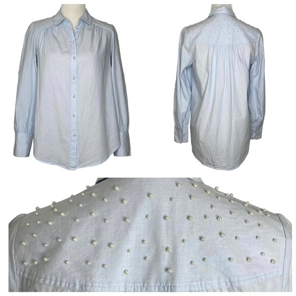 A Pictures Worth Womens Blouse Size Medium Pearl Embellishments Long Sleeves - Picture 1 of 10